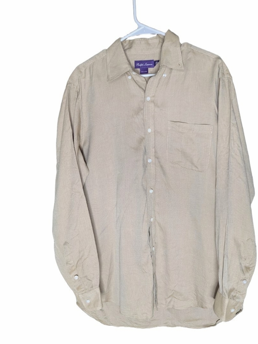 Ralph Lauren Men Purple Label Brown 100% Cotton Button Up Size Large